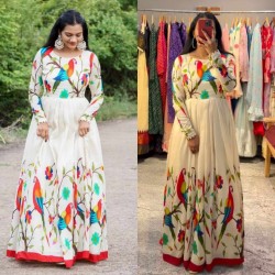 Parrot and cow print maxi gown